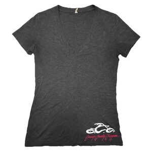 Y2K Orange County Choppers OCC Logo V Neck Baby Tee Womens XS Fitted Gray